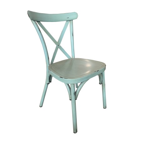 Cross Back Aluminium Dining Chair - Vintage Blue Colour Cross Back Aluminium Dining Chair - Vintage Blue Colour