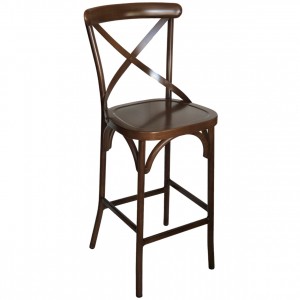 Cross Back Aluminium Bar Stool - Wooden Finish